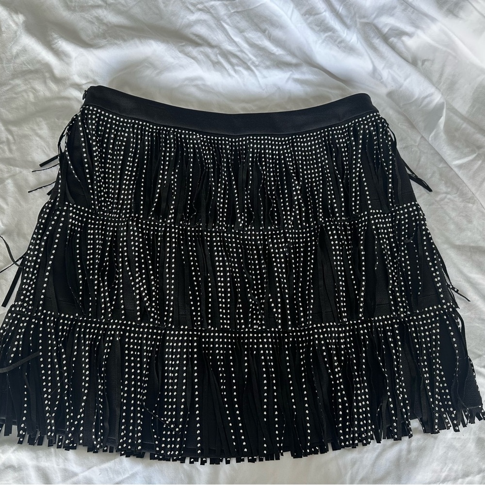 Black Fringe Skirt with Studded Detail